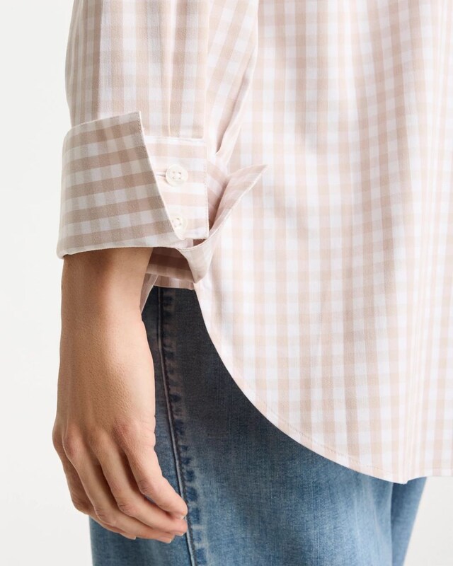 No Iron Stretch Neutral Gingham Shirt - image 4